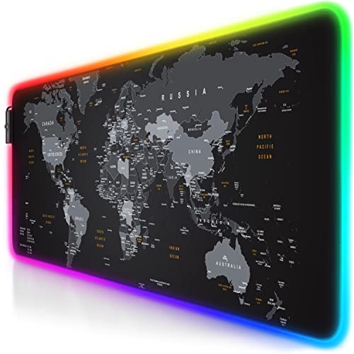 Titanwolf - RGB Gaming Mauspad - LED Schreibtischunterlage - 800x300 mm - XXL Mousepad - LED Multi Color - 11 Beleuchtungs-Modi - 7 LED Farben Plus 4 Effektmodi - abwaschbar - Weltkarte von CSL-Computer