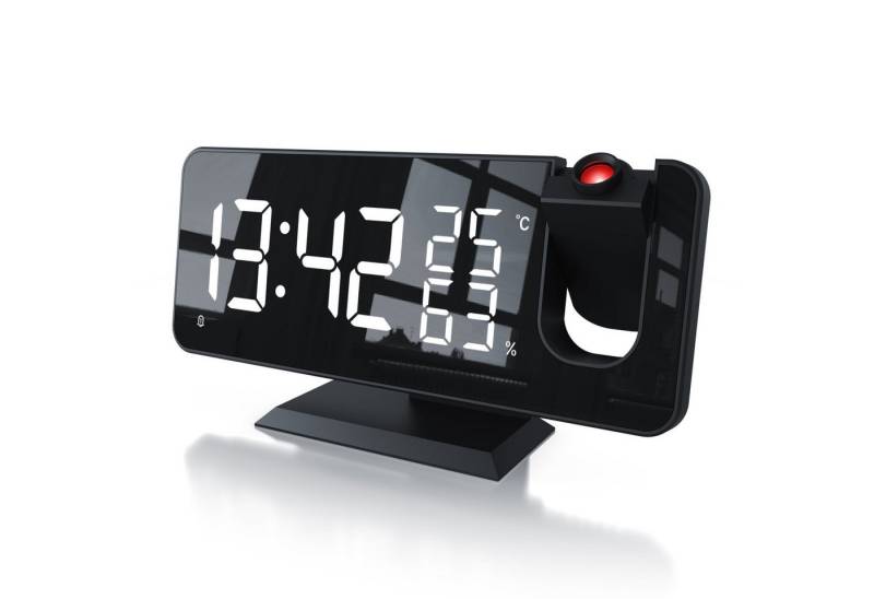 CSL Radiowecker Projektions Wecker Digital, Autodimmer, Dual-Alarm 12 / 24h & USB Projektionswecker mit Temperatur- und Luftfeuchtigkeitsanzeige von CSL