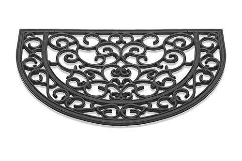 CSN Außenmatte Rosette Halbrund 60 x 40 | Gummi Fußmatte mit Anti-Rutsch-Effekt | Indoor/Outdoor Halbkreis Fußabtreter | Elegante Gummimatte fur Haustur von CSN