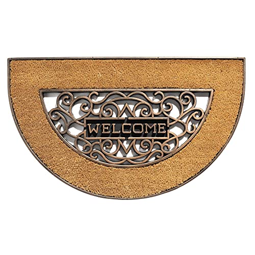 CSN Gummi Kokos Fußmatte Welcome | Schmutzfangmatte Fußabtreter für Innen und Aussenbereich | 75 x 45 cm Halbrund Natural von CSN