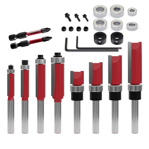 CSOOM 10 Stück Bündigfräser mit 2 Schlagmagnetbits, 6 Lager, 2 Schraubenschlüssel, 6mm Schaft Bündigfräser-Set,Hartmetallfräser, Werkzeuge für die Holzbearbeitung CSOOM 10 Stück Bündigfräser mit 2 Schlagmagnetbits, 6 Lager, 2 Schraubenschlüssel, 6mm Schaft Bündigfräser-Set,Hartmetallfräser, Werkzeuge für die Holzbearbeitung von CSOOM