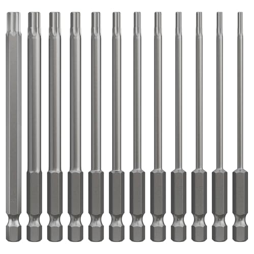 CSOOM 100 mm Schraubendreher Bit Set, 12 Stück Bitsatz mit starkem Magnetkopf 12 Stück Bit Set lang Torx Schraubendreher Set(T6-T40) von CSOOM