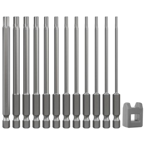 CSOOM 100 mm Schraubendreher Bit Set, 12 Stück Bitsatz mit starkem Magnetkopf 12 Stück Bit Set lang Torx Schraubendreher Set(T6-T40) von CSOOM