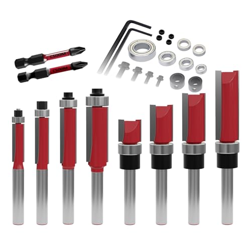 CSOOM 10 Stück Bündigfräser mit 2 Schlagmagnetbits, 6 Lager, 2 Schraubenschlüssel, 8mm Schaft Bündigfräser-Set,Hartmetallfräser, Werkzeuge für die Holzbearbeitung CSOOM 10 Stück Bündigfräser mit 2 Schlagmagnetbits, 6 Lager, 2 Schraubenschlüssel, 8mm Schaft Bündigfräser-Set,Hartmetallfräser, Werkzeuge für die Holzbearbeitung von CSOOM