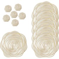 12er-Set, 6 rutschfeste goldene PVC-Tischsets und 6 runde, waschbare Untersetzer, hochwertige Tischmatte, Rosenblumenmuster im europäischen Stil, von CSPARKV