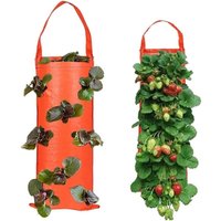 2er-Pack vertikal hängende Erdbeer-Pflanzbeutel mit 8 Löchern für Gartenerdbeeren, Kräuter und Blumen (Orange) - Csparkv von CSPARKV