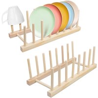 Csparkv - 31 x 13 x 11 cm, 2er-Pack Tellerhalter mit 7 Schlitzen – Abtropfgestell – Tellerhalter – Topfdeckelhalter – Buchhalter aus Holz für von CSPARKV