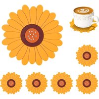 6er-Set Untersetzer aus Silikon der Blumenserie, niedliche, rutschfeste und waschbare Untersetzer (gelbes Sonnenblumenmuster) von CSPARKV
