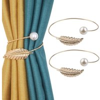 CSPARKV 2er-Pack zufällig gedrehte Vorhang-Raffhalter, dekorative Perlen-Blatt-Seilschnallen für Zuhause und Büro (Gold) von CSPARKV