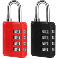 Csparkv - 2er-Pack 4-stelliges Zahlenschloss, kleines Metall-College-Codeschloss für Gepäckschließfächer im Fitnessstudio (Rot, Schwarz) von CSPARKV