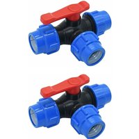 Csparkv - 2er-Pack Absperrkugelhahn, 32-mm-Dreiwege-Kugelhahn, Schnellanschluss, PVC-PE-Rohr, Schnellschalter-T-Anschluss (Größe: 32 mm) von CSPARKV