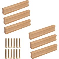 6 Stück Küchenschubladen-Möbeltürknauf 96 mm, Holzschrank-Möbelgriff, Schrankknauf aus natürlichem Buchenholz für Küche, Schrank, Kommode, Schublade von CSPARKV