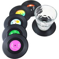 Csparkv - 6er-Set CD-Untersetzer im Retro-Stil, schwarz, Untersetzer, Untersetzer von CSPARKV