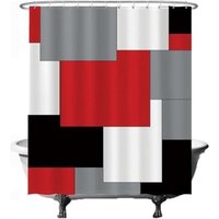 Csparkv - Duschvorhang – quadratisches Rechteck – 180 x 180 cm – waschbar – Anti-Schimmel – mit 12 Ringen – Rot, Grau, Schwarz, Weiß von CSPARKV