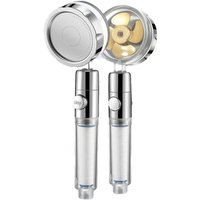 Csparkv - Handbrause – Duschkopf mit Hochdruckpropeller – Spart und filtert Wasser – Leistungsregler dank Stoppschalter – Gelenkkopf – Goldfarbe – von CSPARKV