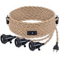 Csparkv - Hanfseil-Kronleuchter-Set, Vintage-Kabel-Pendelleuchte mit Schalter und EU-Stecker, diy 3-flammige Hängelampe, Textilkabel, Seil, E27, von CSPARKV
