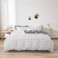 Schwarz-weiß karierter Bettbezug 200 x 200 + 2 Kissenbezüge 76 x 51 cm – Doppelbett-Set aus Mikrofaser für Erwachsene – karierte bedruckte Bettwäsche von CSPARKV