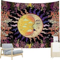 Csparkv - Wandteppich, Mond-Sonne-Blumen-Wandteppich, schwarze Wanddekoration, psychedelischer Wandteppich, ästhetischer Boho-dekorativer Wandbehang, Csparkv - Wandteppich, Mond-Sonne-Blumen-Wandteppich, schwarze Wanddekoration, psychedelischer Wandteppich, ästhetischer Boho-dekorativer Wandbehang, von CSPARKV