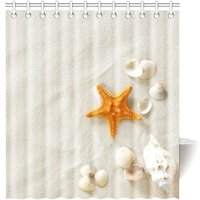 Csparkv - Duschvorhang Orange Seestern Beige Strand Hochwertiges Badezimmer 120 x 180 cm von CSPARKV