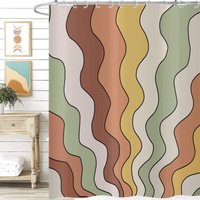 Csparkv - Duschvorhang Retro Vintage Groovy 180 x 180, ästhetisch bunt Orange Gelb Grün Hippie Trippy Mid Century Abstrakte Kunst Badewannenvorhang von CSPARKV