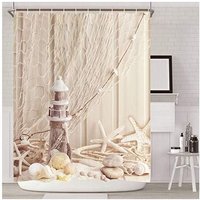 Csparkv - Duschvorhang mit Schlaufen aus Textilstoff – 120 180 – Muschelmuster – Digitaldruck – Polyesterfaser – Anti-Schimmel – Beige von CSPARKV
