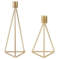 Set aus 2 geometrischen goldenen Kandelaber-Kerzenständern aus Metall, Kerzenhalter in verschiedenen Größen, Set aus 2 geometrischen goldenen Kandelaber-Kerzenständern aus Metall, Kerzenhalter in verschiedenen Größen, von CSPARKV