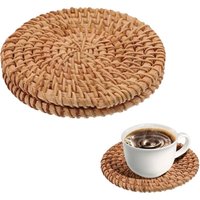 Set mit 2 Untersetzern aus natürlichem Rattangewebe, 10 cm runde Untersetzer aus Korbgeflecht, hitzebeständige böhmische Untersetzer für den Set mit 2 Untersetzern aus natürlichem Rattangewebe, 10 cm runde Untersetzer aus Korbgeflecht, hitzebeständige böhmische Untersetzer für den von CSPARKV