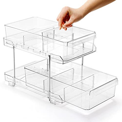 CSPone Küche Küchenschrank Gewürz Kosmetik Unterschrank Organizer Unter Waschbecken Regal 2 Etagen Schiebeschublade mit 4 Fächern Durchsichtig von CSPone