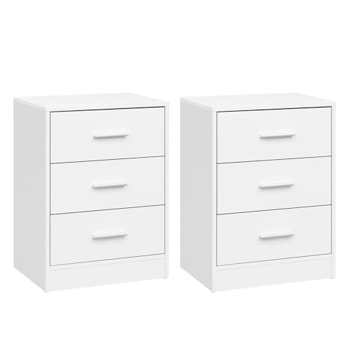 CSSHNL nachttisch 2PCS Nachttisch Seite Mit 3 Schubladen Moderne Lagerung Schrank for Schlafzimmer Wohnzimmer(White) von CSSHNL
