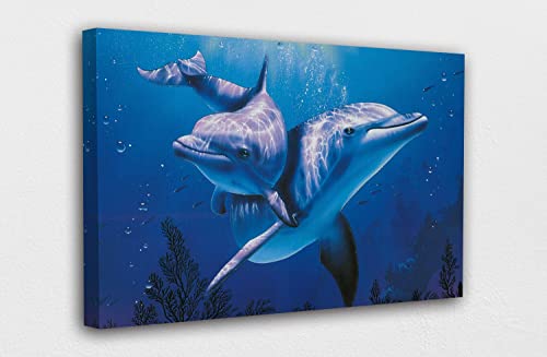 Ein reizendes Delphin-blaues Meer-Wasser, Leinwand Bilder | Kunstdrucke auf Leinwand Wandbild Wanddekoration für Wohnzimmer Schlafzimmer - 70x100cm Ungerahmt von CSSXJART