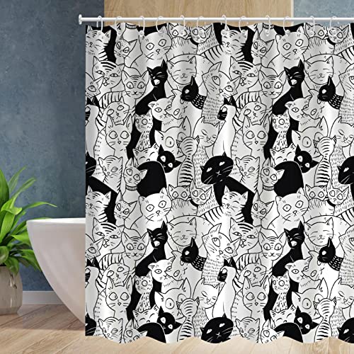Schwarz-Weiß-Katze - Duschvorhang Anti-Schimmel Wasserdicht Waschbar Stoff, Lustige Tiere - Duschvorhäng Polyester Textil mit Vorhanghaken für Badewanne - 120X180CM von CSSXJART
