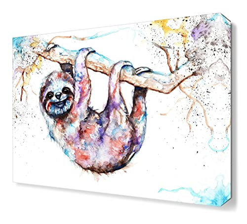 Tierwelt Tier Faultier Aquarell, Leinwand Bilder | Kunstdrucke auf Leinwand Wandbild Wanddekoration für Wohnzimmer Schlafzimmer - 60x80cm Ungerahmt von CSSXJART