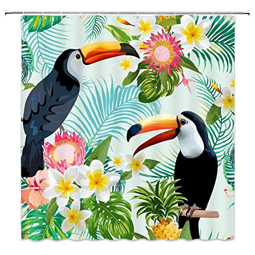 Tukan-Papageien-Vogel - Duschvorhang Anti-Schimmel Wasserdicht Waschbar Stoff, Tropisches Tier - Duschvorhäng Polyester Textil mit Vorhanghaken für Badewanne - 180X200CM von CSSXJART