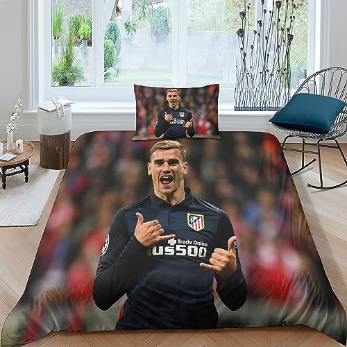 CSTAL Antoine Griezmann Bettwäsche Set Single（135x200cm） Kinder Teenager Bettbezug Dreiteilige,3D Druck Mikrofaser Bettbezüge Dekorativ Betten Set Für Kinder von CSTAL