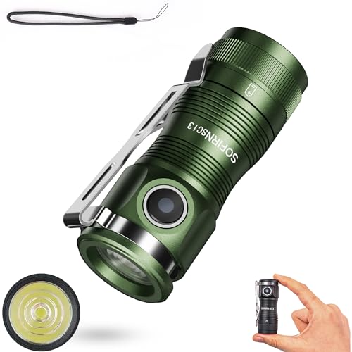 CSTEBOKE Sofirn SC13（Grün） Mini Taschenlampe Led Aufladbar, 1300 LM Taschenlampe Klein, 217M, Led Taschenlampe Extrem Hell mit 5 Modi, IP68 Wasserdichte EDC taschenlampe für Camping, Wandern, Notfäll von CSTEBOKE