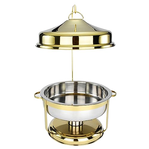 CSUNNY 9L Edelstahl Backblech Buffet Set, Silber kreisförmige Dining Isolierung Set,mit Nahrung und Wasser Tabletts,Erhöhter und verdickter Deckel mit Halterung,für Küchenbanketten,Gold von CSUNNY