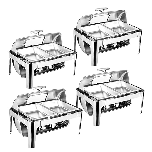 CSUNNY Chafing Dish Buffet Set Heizung und Isolierung Fünfteiliges Set mit Lebensmittel- und Wassertabletthalter Abdeckung Brenner 9L rechteckig mit Sichtglas für Cafeteria,Four von CSUNNY