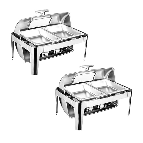 CSUNNY Chafing Dish Buffet Set Heizung und Isolierung Fünfteiliges Set mit Lebensmittel- und Wassertabletthalter Abdeckung Brenner 9L rechteckig mit Sichtglas für Cafeteria,Two von CSUNNY