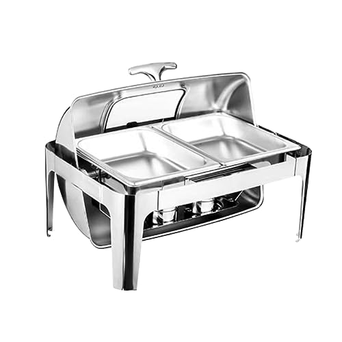 CSUNNY Chafing Dish Buffet Set Heizung und Isolierung Fünfteiliges Set mit Lebensmittel- und Wassertabletthalter Abdeckung Brenner 9L rechteckig mit Sichtglas für Cafeteria,one von CSUNNY