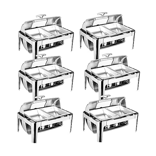 CSUNNY Chafing Dish Buffet Set Heizung und Isolierung Fünfteiliges Set mit Lebensmittel- und Wassertabletthalter Abdeckung Brenner 9L rechteckig mit Sichtglas für Cafeteria,six von CSUNNY