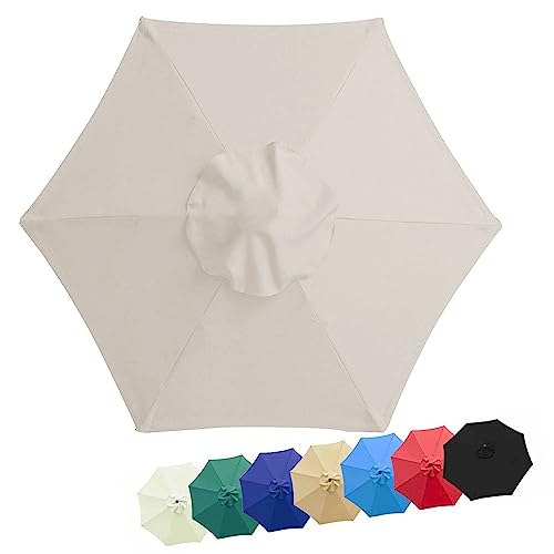 Sonnenschirm Ersatzbezug 2.0m/2.7m/3.0m, Ersatz-Sonnenschirm-Überdachung Mit 6 Rippen/8 rippen, für Markttisch-Regenschirm Garten Sonnenschirme UV-Schutz Ersatzstoff(Farbe:Cremefarben,Größe:3.0m/10FT( von CSXCQM