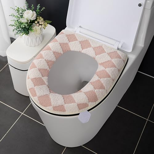 WC-Sitzbezug, mit rutschfestem Griff, weicher Toilettenbezug, waschbar, wasserdicht, 38 x 42 cm, Rosa WC-Sitzbezug, mit rutschfestem Griff, weicher Toilettenbezug, waschbar, wasserdicht, 38 x 42 cm, Rosa von CSXMONEY