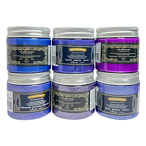 CSY art gallery Metallic-Acrylfarben-Set, 60 ml x 6 Pigmente in Lila und Blau irisierend, kein Verblassen, satt, lebendig, glänzend, schnell trocknende Formel (Seine Night) von CSY art gallery
