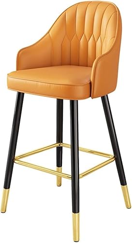CSYQPDMBDL Barhocker, Tresenhocker, Esszimmerstühle aus Leder, europäischer Thekenhocker, Küchenhocker aus Metall mit gepolsterter Rückenlehne und Fußstütze(Orange,55cm) von CSYQPDMBDL