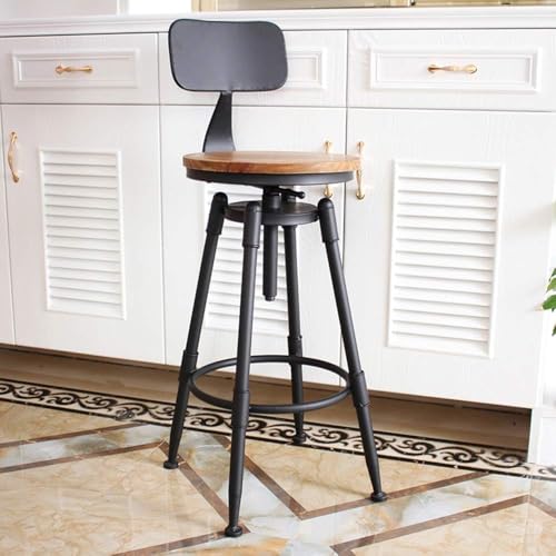 CSYQPDMBDL Barhocker, Tresenhocker, Höhenverstellbarer Küchen-Esszimmerstuhl mit Rückenlehne und Fußstütze, runden Barhockern, um 360 Grad drehbar(Light Wood Board,with backrest) von CSYQPDMBDL