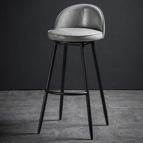 CSYQPDMBDL Barhocker, Tresenhocker, Leder-Thekenhocker mit Fußstütze, Moderne Barhocker mit Rückenlehne, Metall-Industrie-Küchen-Esszimmerstuhl-Sitz(Grey,65cm) von CSYQPDMBDL