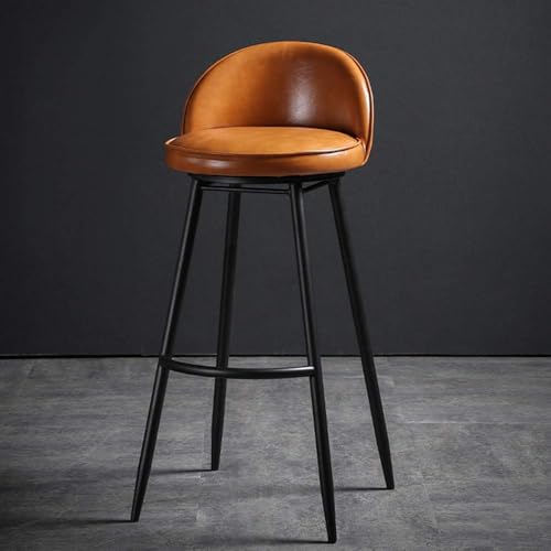 CSYQPDMBDL Barhocker, Tresenhocker, Leder-Thekenhocker mit Fußstütze, Moderne Barhocker mit Rückenlehne, Metall-Industrie-Küchen-Esszimmerstuhl-Sitz(Orange,65cm) von CSYQPDMBDL