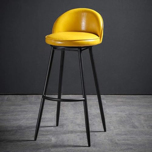 CSYQPDMBDL Barhocker, Tresenhocker, Leder-Thekenhocker mit Fußstütze, Moderne Barhocker mit Rückenlehne, Metall-Industrie-Küchen-Esszimmerstuhl-Sitz(Yellow,65cm) von CSYQPDMBDL