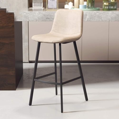 CSYQPDMBDL Barhocker, Tresenhocker, Moderne Barhocker mit Rückenlehne, Metall-Küchenhocker, Esszimmerstuhl mit Fußstütze, Schwarze Barhocker(Beige,Black Leg) von CSYQPDMBDL