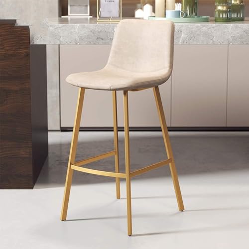 CSYQPDMBDL Barhocker, Tresenhocker, Moderne Barhocker mit Rückenlehne, Metall-Küchenhocker, Esszimmerstuhl mit Fußstütze, Schwarze Barhocker(Beige,Gold Leg) von CSYQPDMBDL